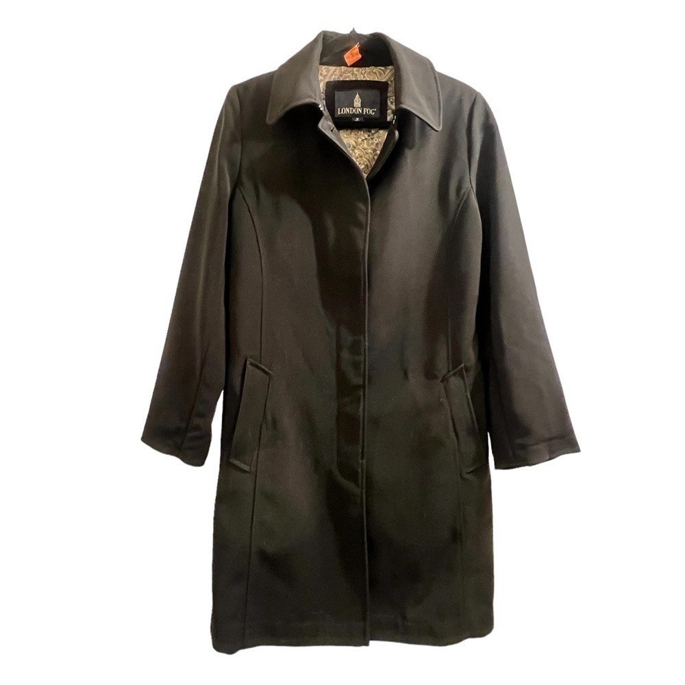 London Fog Women's Trench Coat Size M Black Paisley Lining